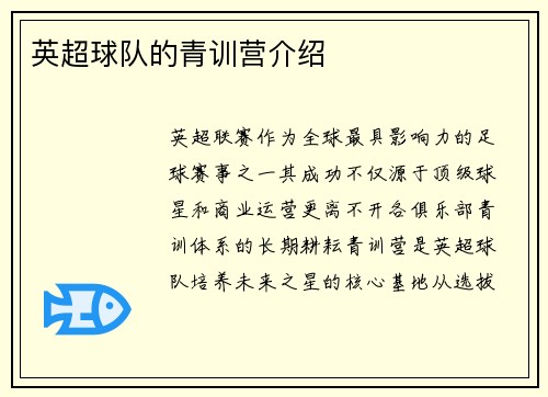 英超球队的青训营介绍